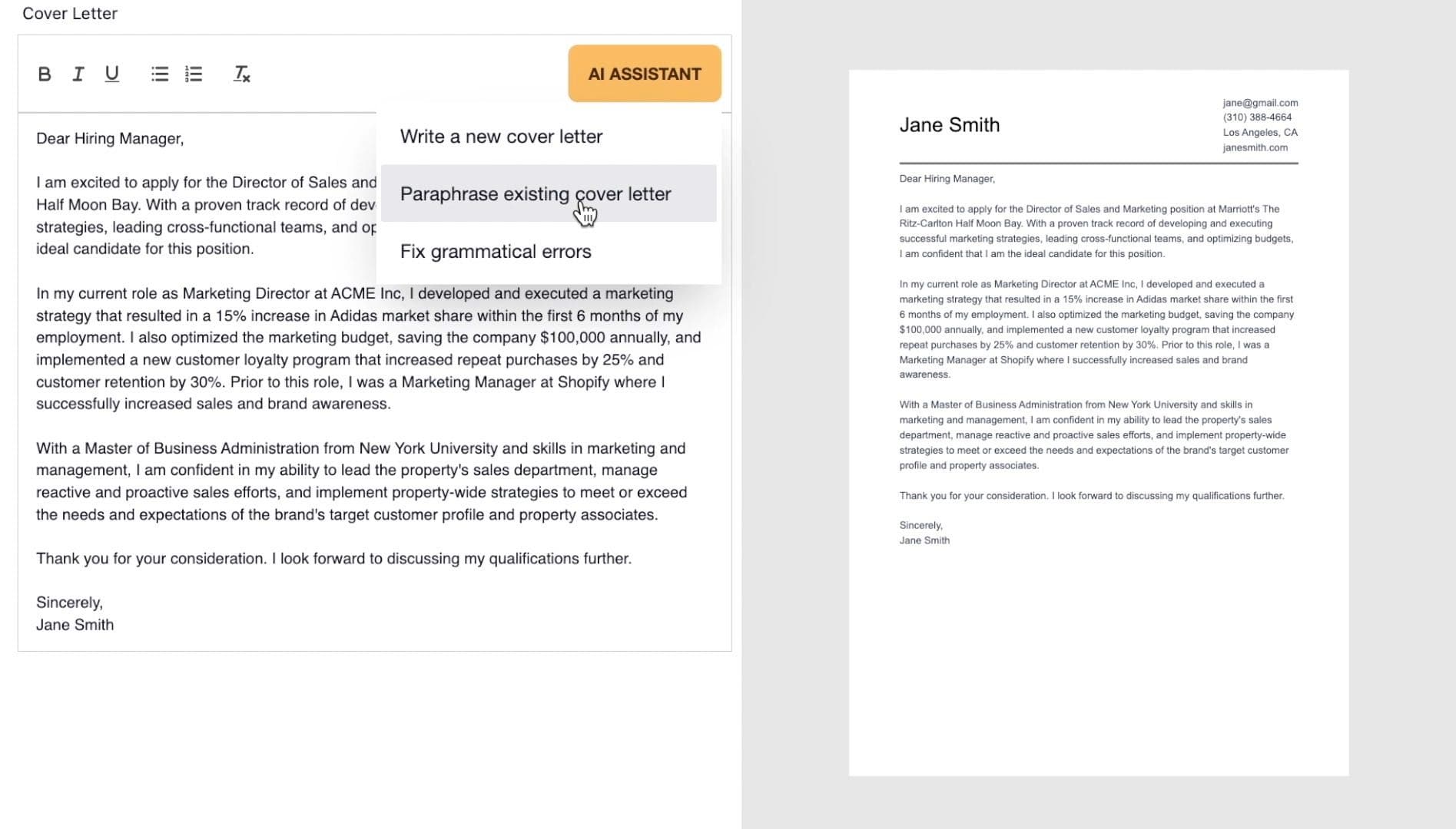 AI Assistant helps with your cover letter