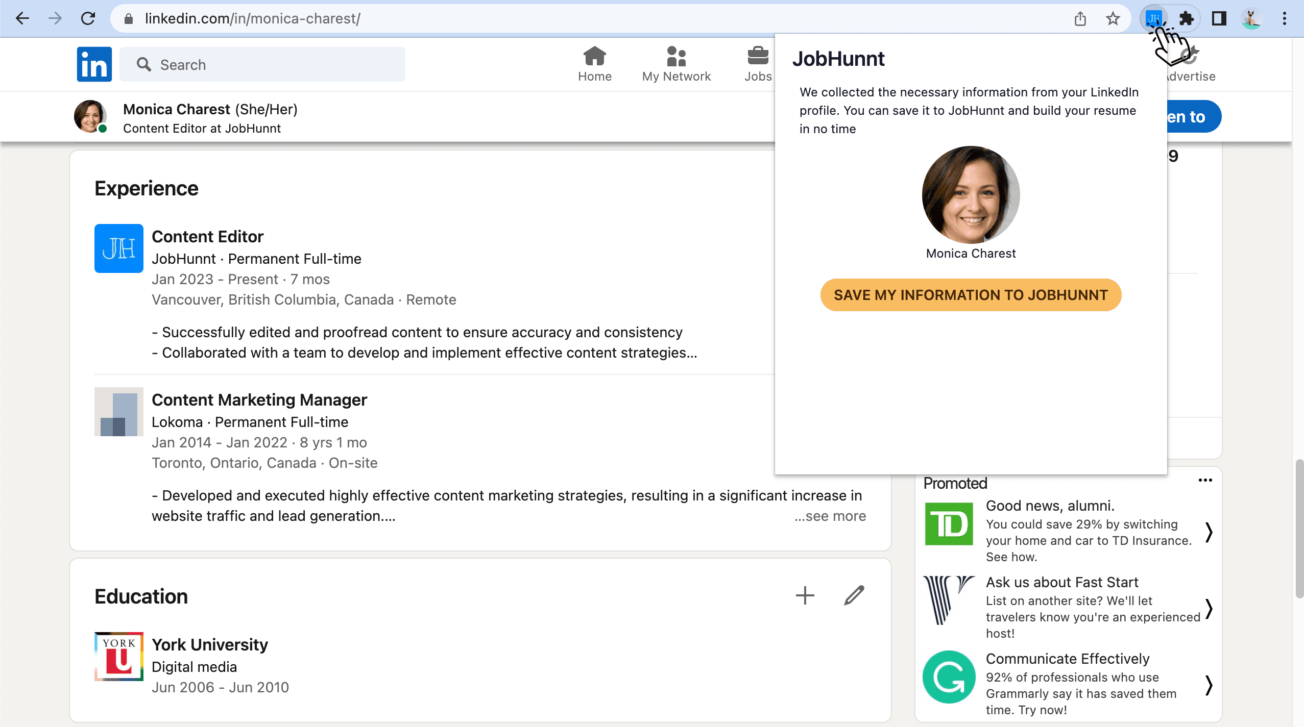 Browser Extension to import LinkedIn Profile